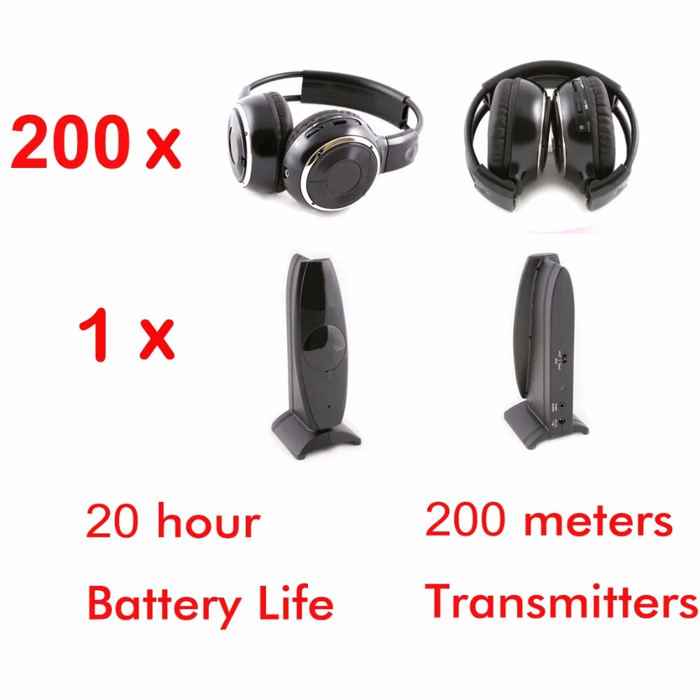 Goedkoop Fabriek Koop Silent Disco Hoofdtelefoon Compleet Systeem-RF Draadloze Voor IPod MP3 DJ Muziek (200 Stks + 1 Zender)