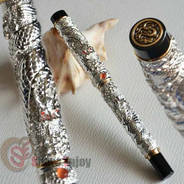 Шариковая ручка благородный JINHAO Серебро Два дракона ИГРАТЬ жемчуг кристалл|pen