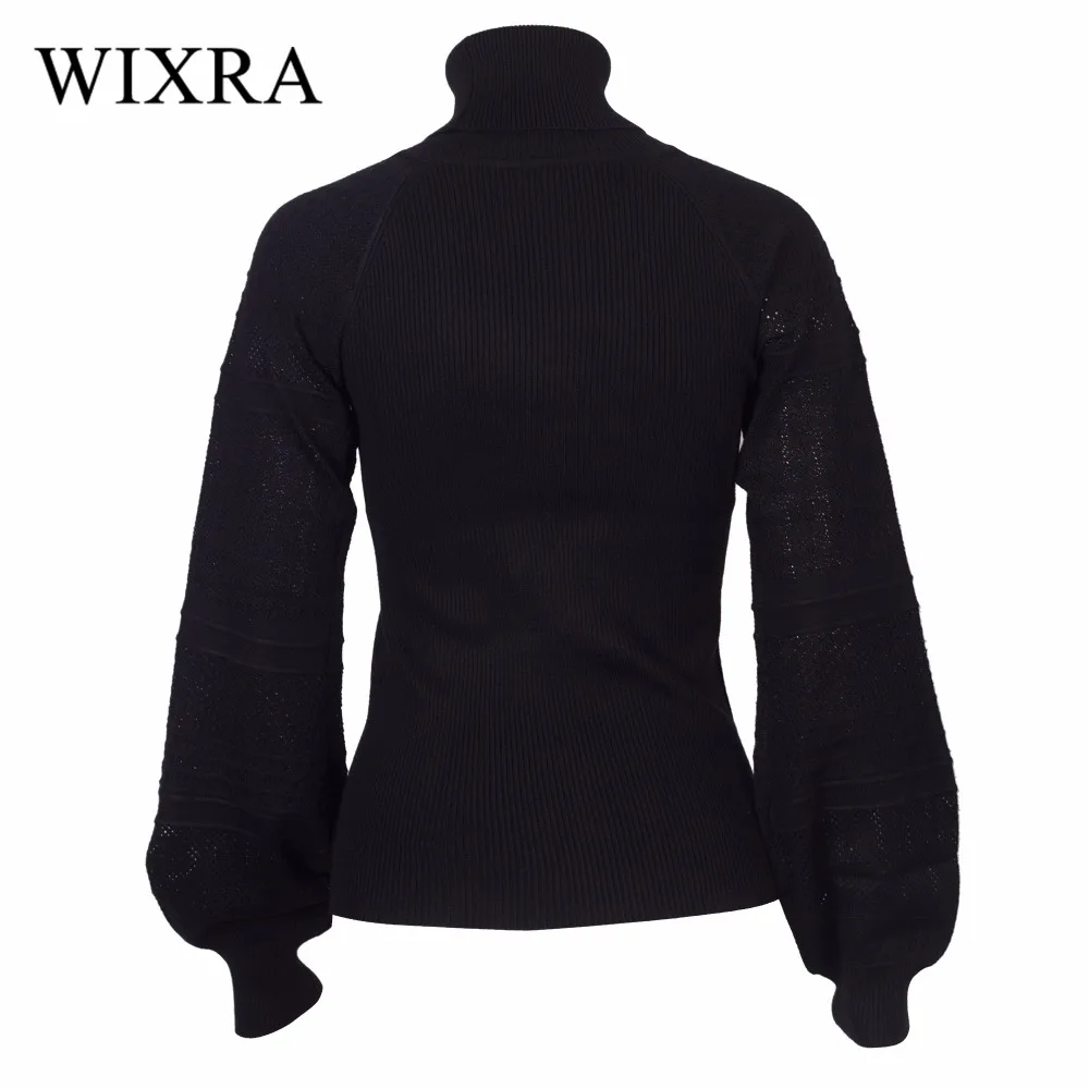 Wixra Warm and Charm Winter 2017 Women's Knitted Turtleneck Sweater Hollow Out Pullover Long Lantern Sleeve Knitwear Jumper Top | Женская