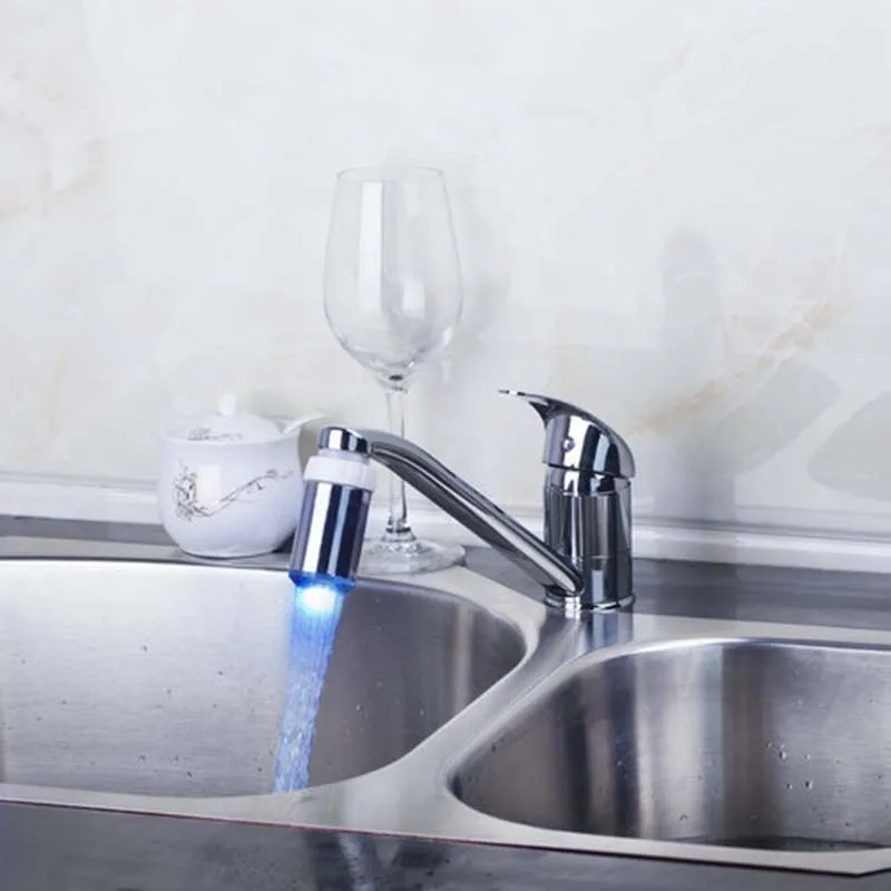 KEMAIDI Kitchen Faucet Single Handle LED Light Mixer Swivel Chrome Wash Basin Sink Faucets Water Vessel Lavatory Tap | Обустройство