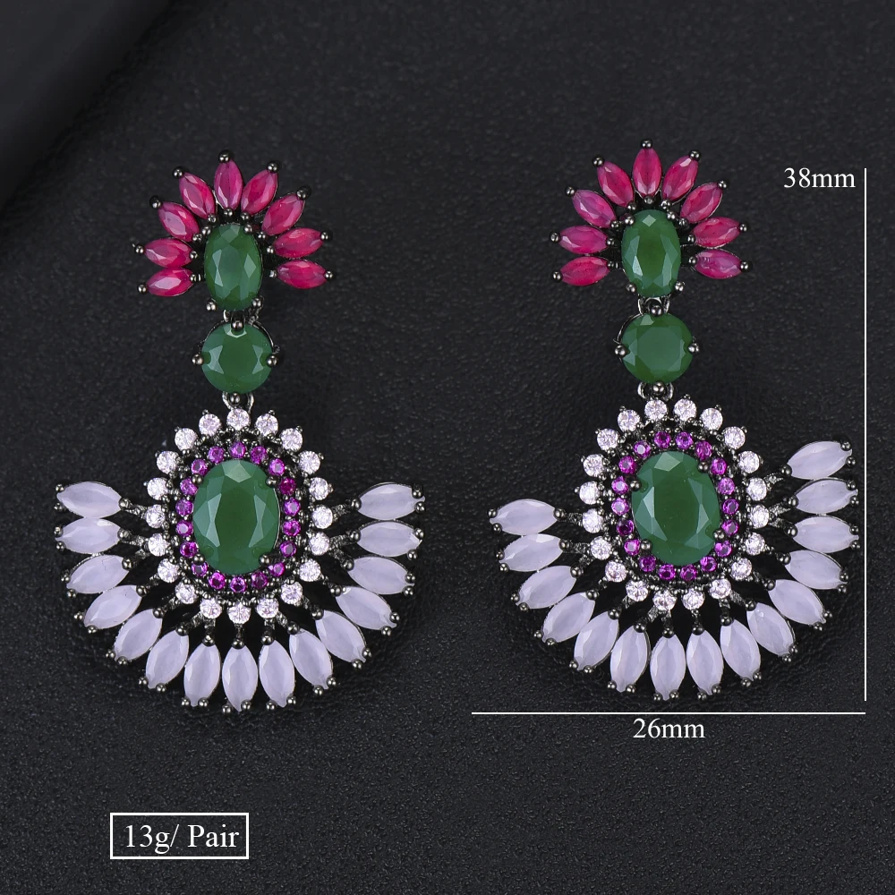 GODKI 38mm Luxury Flower Waterdrop Dangle Earrings For Women Wedding Multicolor Cubic Zircon African Indian Bridal Drop | Украшения и