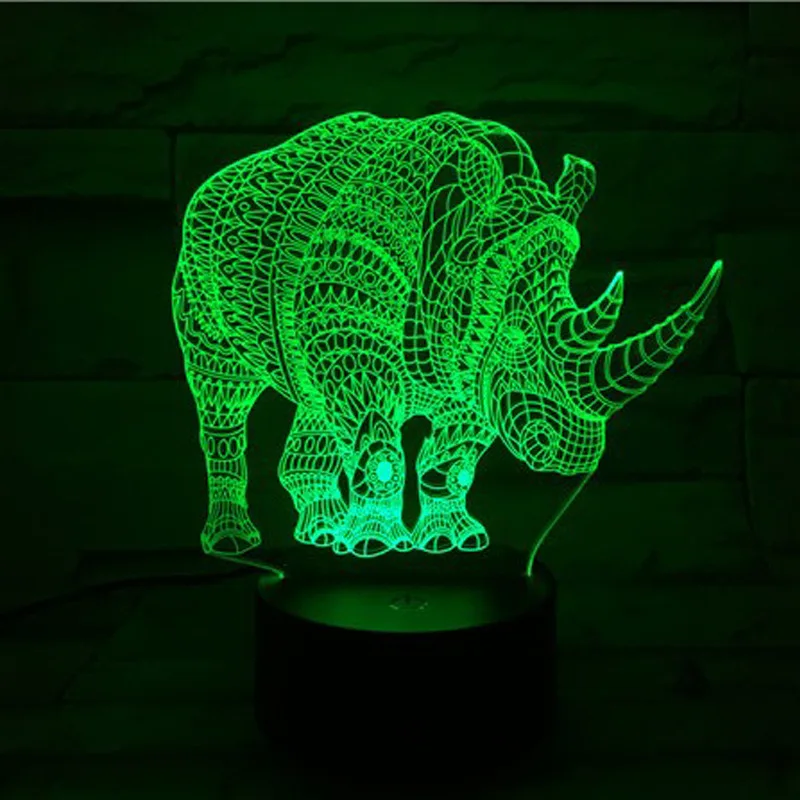 Детский Рождественский подарок Rhinoceros светодиодсветодиодный 3d настольные лампы