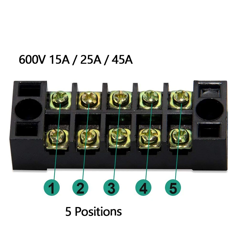 

Dual Row Barrie Screw Terminal Strip Blocks 15A 25A 45A 600V Wire Connector 5 Positions