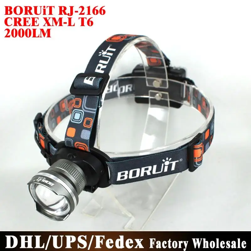

(Whlolesale) 20 шт. BORUiT RJ-2166 3-режимный 1800 люмен светодиодный фары Регулируемый фокус светодиодный XM-L T6 фар