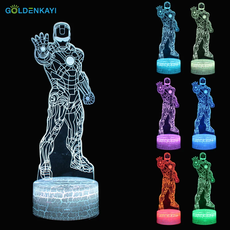 GOLDENKAYI 3D Железный человек LED оригинальность ночные светильники атмосфера