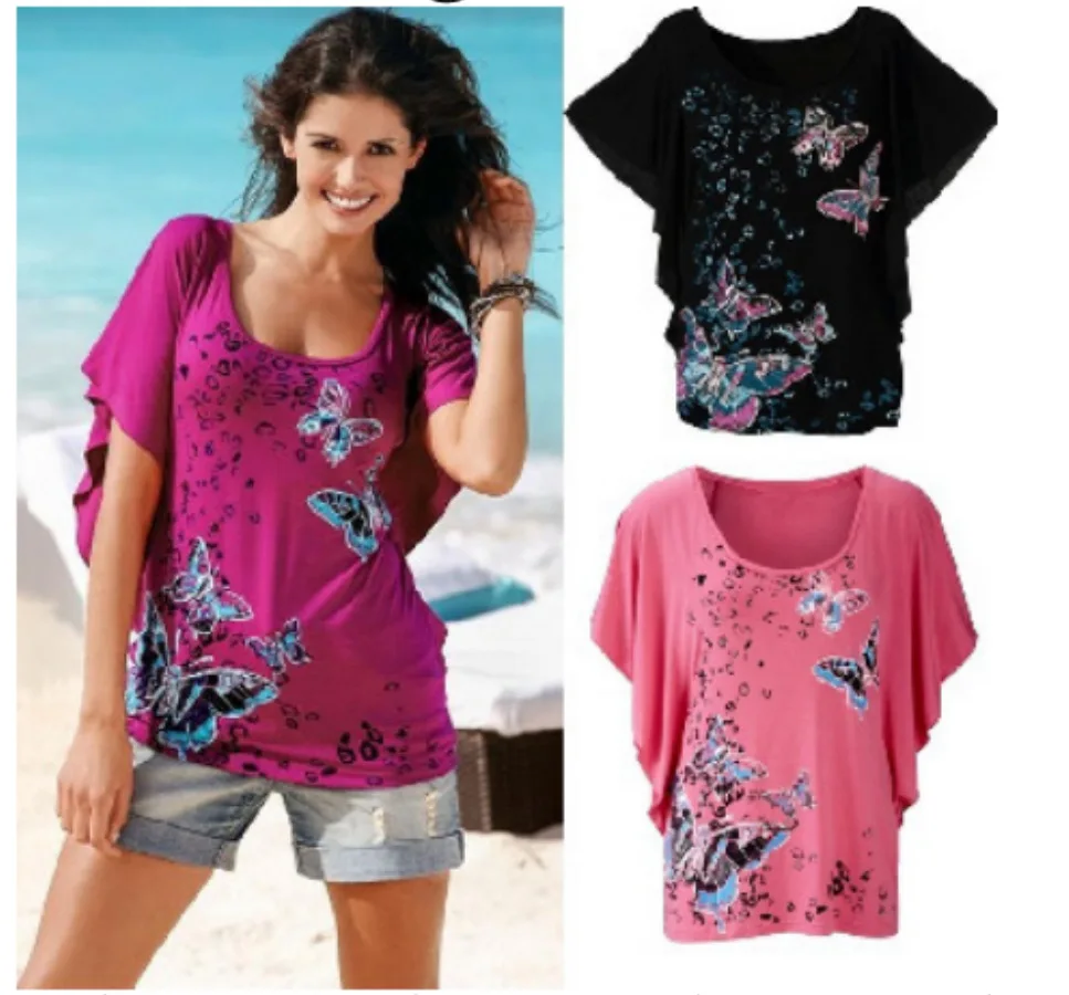 

S-XL new bat sleeve floral print t shirt o neck short sleeve tops t shirt summer holiday casual leisure t-shirt