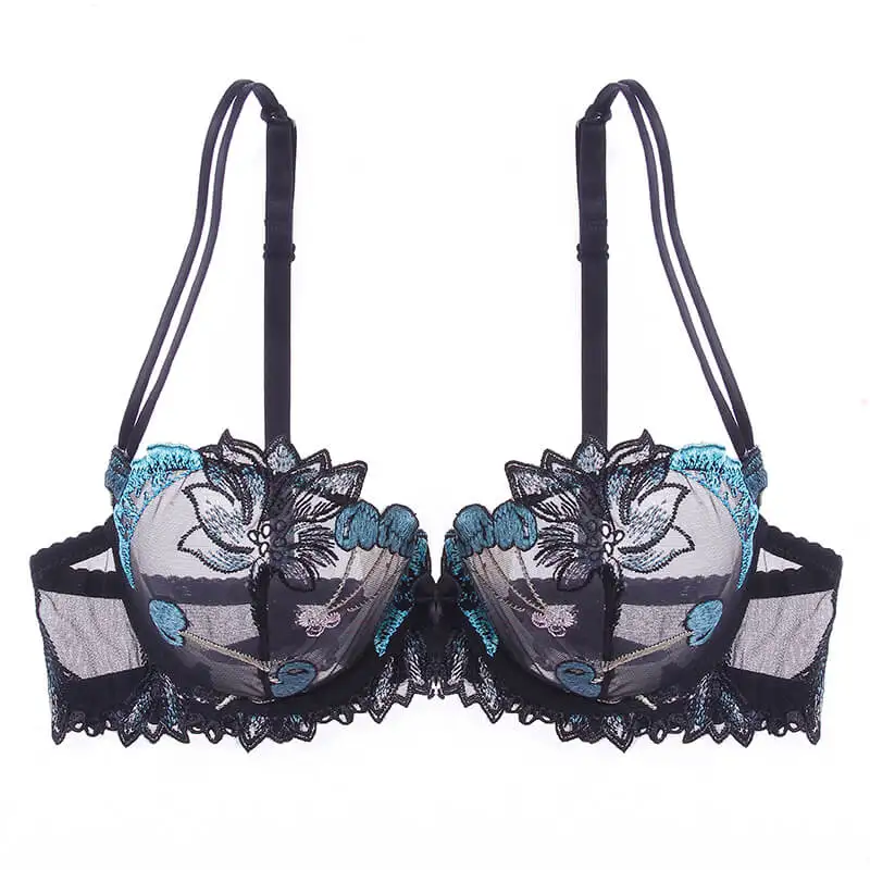BLACK 1 Lilymoda, женский сексуальный ультратонкий прозрачный бюстгальтер без подкладки, эротический, балконет, ДЕМИ, кружевной, с вышивкой, бюстгальтер, женское нижнее белье, нижнее белье - Цвет: BLACK 1
