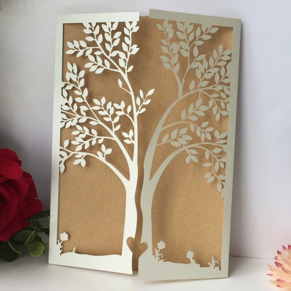 40pcs/lot Delicate Pearl Paper Laser Cut Tree Shape Wedding Invitation Card Romantic Decorations Birthday Party Invite | Дом и сад