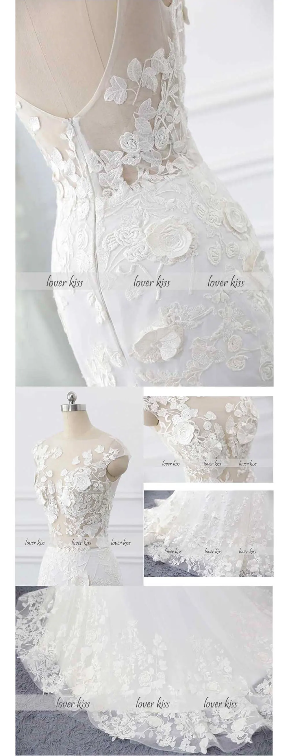 Lover Kiss Robe de Mariage 3D Цветы свадебное платье Сексуальная Русалка Кружева Свадебные платья прозрачные Vestido de Noiva