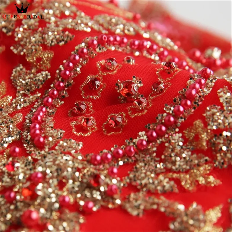 A-line Sequin Tulle Beaded Lace Crystal Red Luxury Long Evening Dresses Prom Party Dress Gowns Robe De Soiree NT42M | Свадьбы и