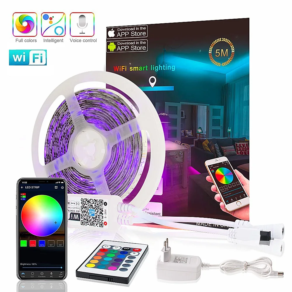 Wifi RGB светодиодный свет SMD 2835 15 М лента Водонепроницаемая rgb диод 5 м 10 гибкий DC12V wifi