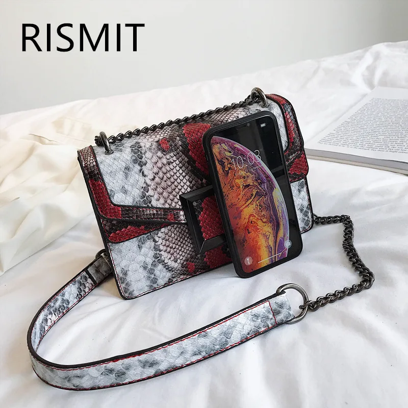 2019 New Bolsos Mujer Rismit Female Snake Bags Fashionable Shoulder Small Chain Robbers Crusader Leather With Skin Pads | Багаж и сумки