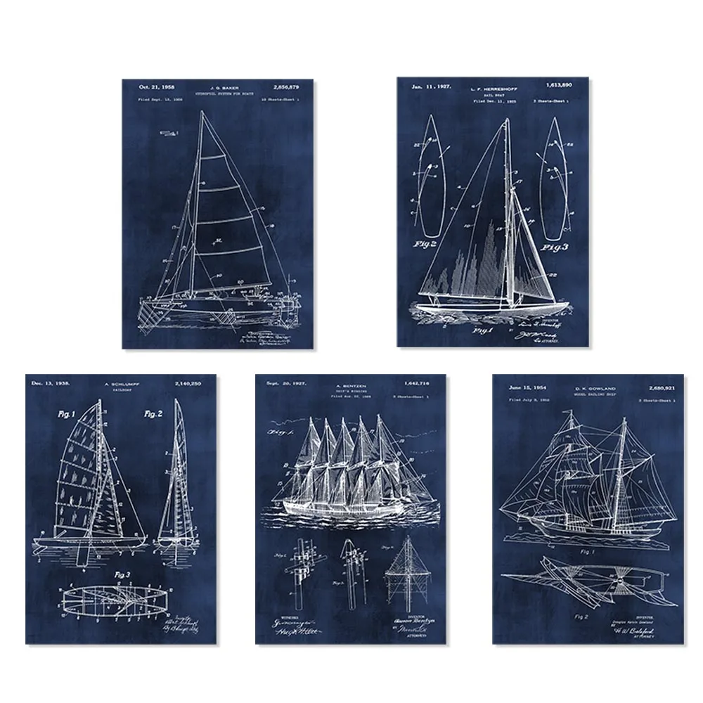 Винтажное Лакированное Искусство Парусная лодка или корабль художественные