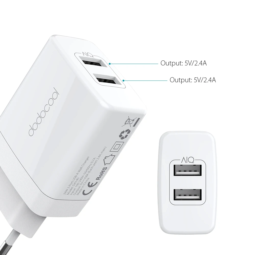 Dodocool 24 Вт Dual USB зарядное устройство для путешествий настенное зарядное устройство для мобильного телефона зарядное устройство адаптер EU UK для iPhone X 8 Plus 7 6s Xiaomi samsung