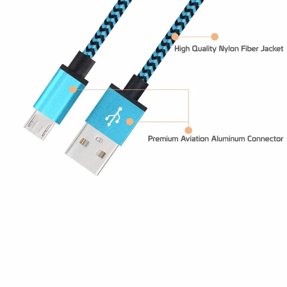 KUYIA 1 м Плетеный USB 2 0 A к Micro B кабель для синхронизации данных зарядный цветной