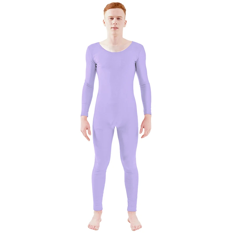 light purple Ensnovo унисекс Lonng рукавом Scoop средства ухода за кожей Шеи Спандекс полный боди балетные костюмы танцевальная одежда спортивное трико Zentai костюм - Цвет: light purple