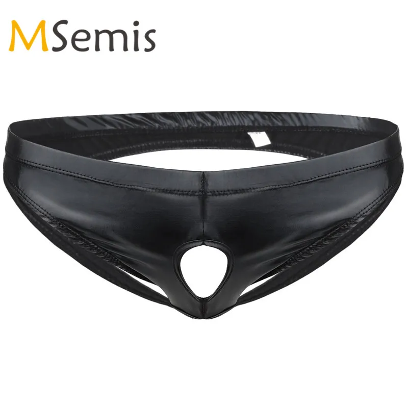Пикантные мужские черные блестящие бикини MSemis из лакированной кожи трусы джоки