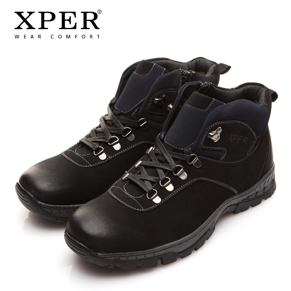 XPER/Новинка зимние мужские ботинки модные черные теплые на меху повседневная