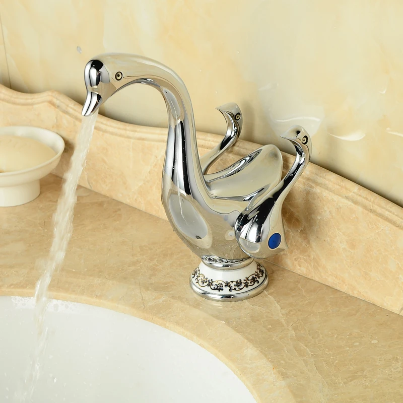Милый в форме утки двойные ручки ванная комната сосуд Раковина кран Палуба