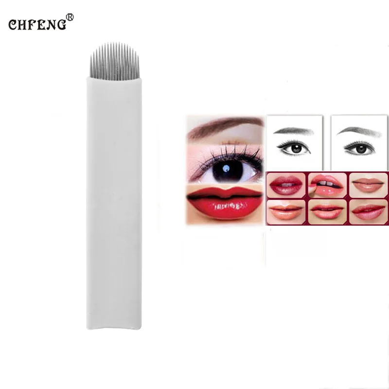 

Вышивка иглы Лезвия для тату 10 шт. 14U/18U/21U бровей губ Перманентный макияж мануального татуажа бровей, Татуировка питания ручная ручка