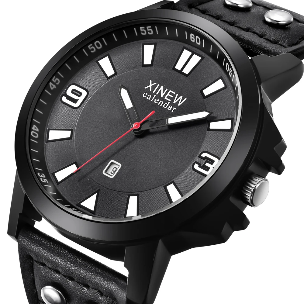 

Famous Brand Big Watches Mens Fashion Date Quartz Wrist Watch Men Leather Band Sports Watch Erkek Saat Relogio Masculino 2018