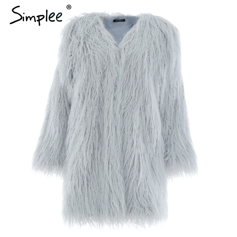 Женское розовое пальто Simplee уличное пушистое длинное из искусственного меха