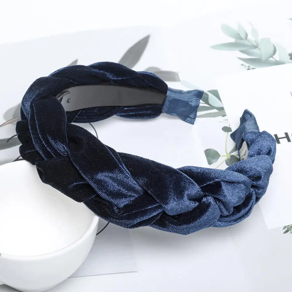 navy blue Velvet F Корейская мода, однотонная бархатная косичка из ткани, повязка на голову с зубами для женщин, аксессуары для волос, повязка на голову для девочек, широкий обруч для волос - Цвет: navy blue Velvet F