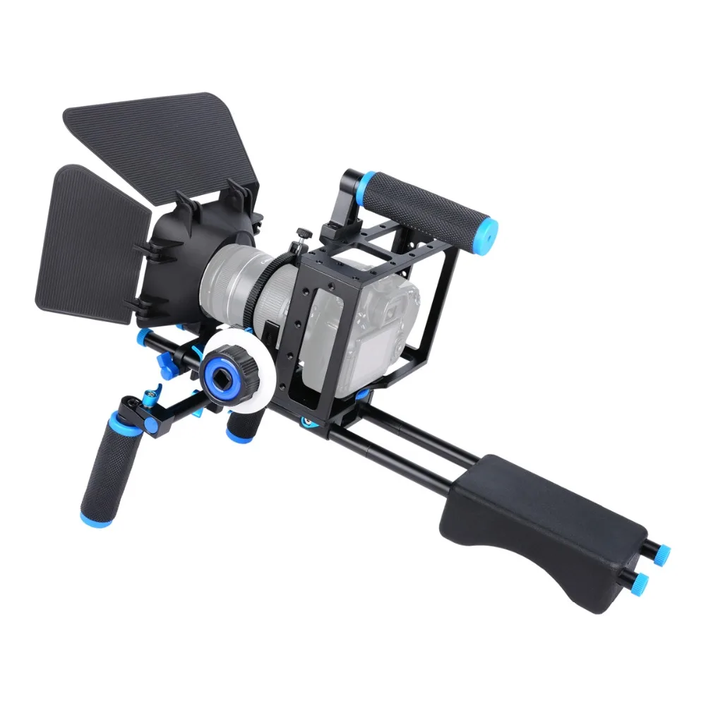 

Lightdow 4 in 1 DSLR Rig Kit Shoulder Mount Rig + M1 Matte Box +F0 Follow Focus+Dslr Cage for DSLR Cameras and Video Camcorders