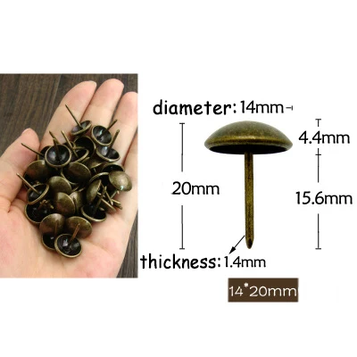 14x20mm-thickness 50 шт./партия, коробка для винного шкафа, диван, декоративная Шпилька, толкатель, дверная гвоздь, антикварная бронза, обивка, утолщенный гвоздь - Цвет: 14x20mm-thickness