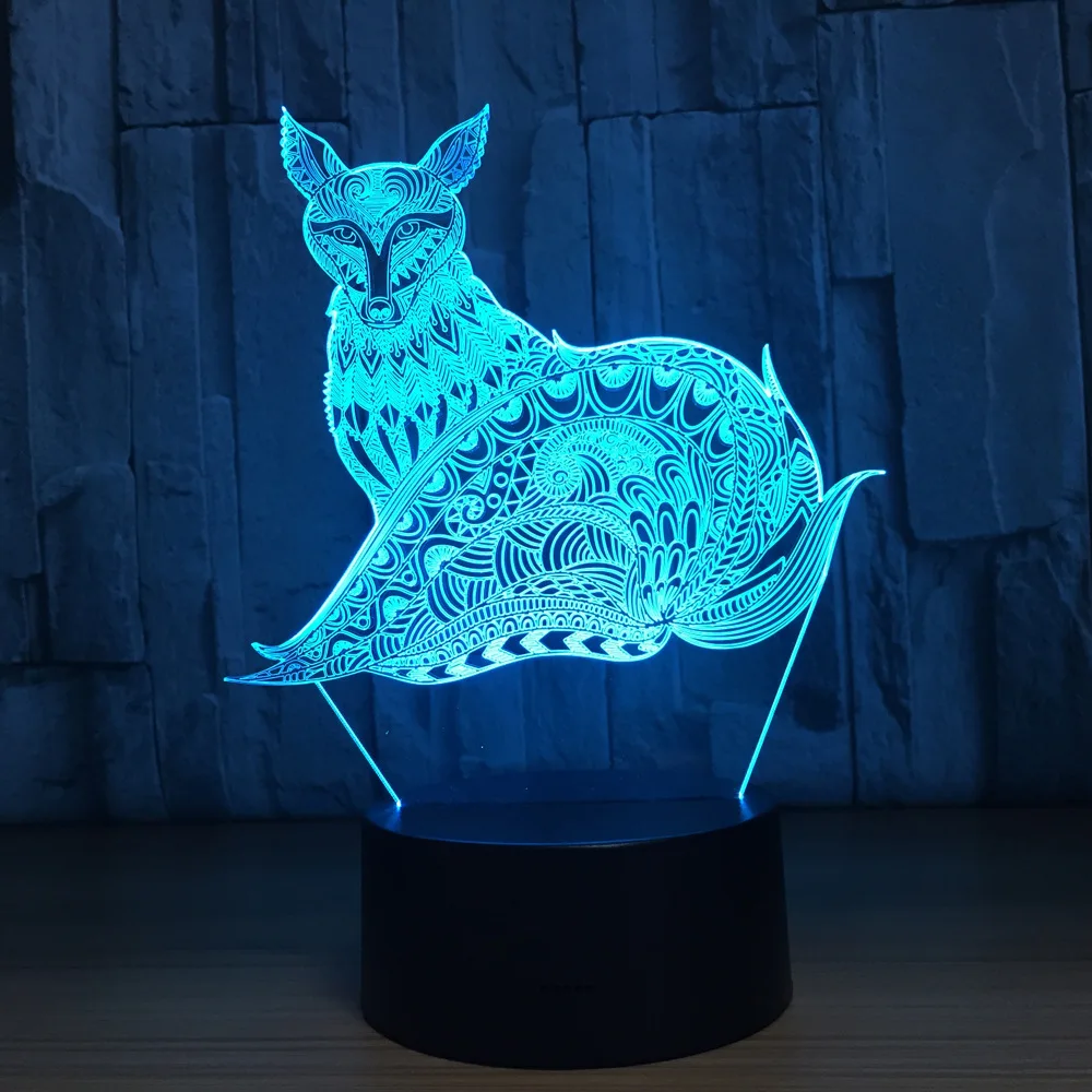 7 Цвет изменения Lave Lampara фигурка лисы 3D светодиодный ночник украшения дома