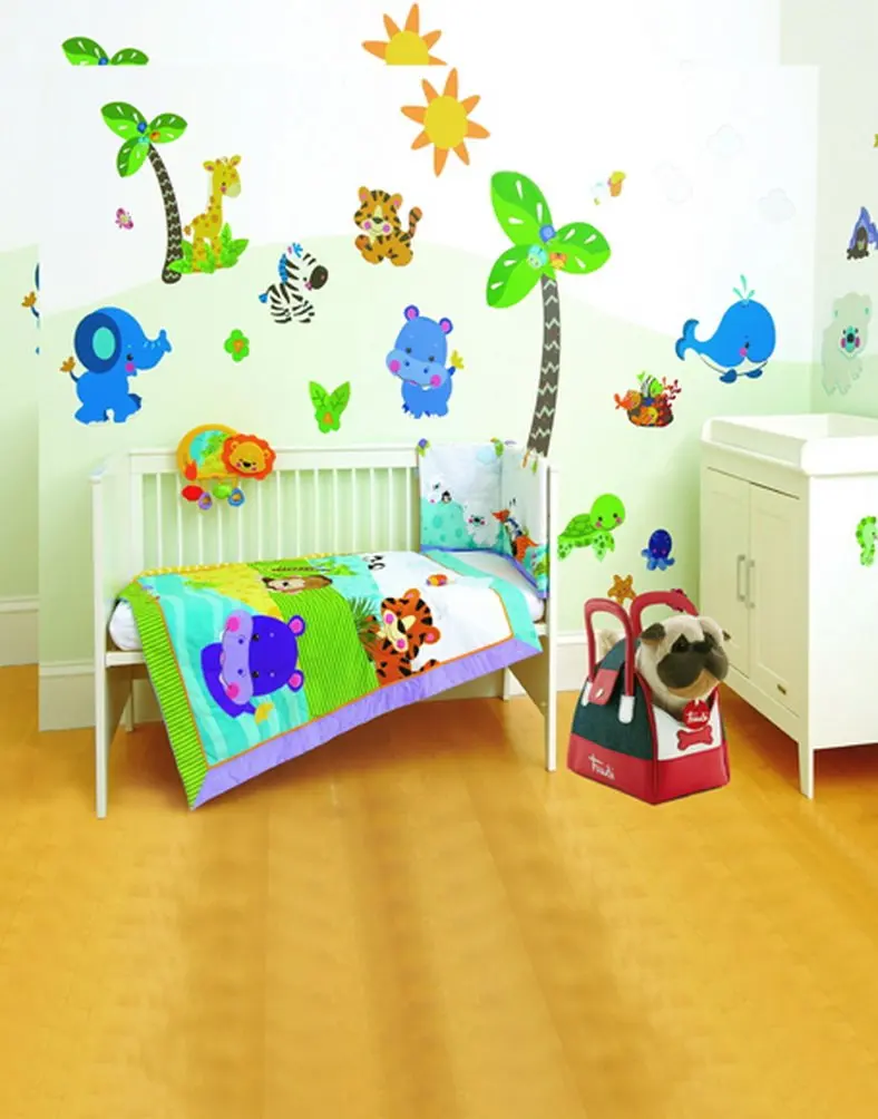 

Wooden Floor Cartoon Animal Bedroom for Children Photography Backdrops Photo Props Studio Background 5x7ft