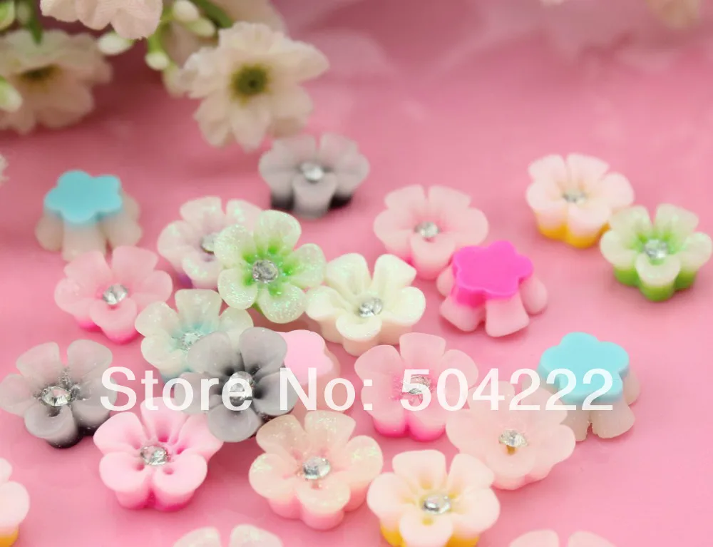 

set of 100pcs Resin Cherry Flower w/ rhinestone Cabochons 15mm , hair accessory supply, embellishment, DIY project supply