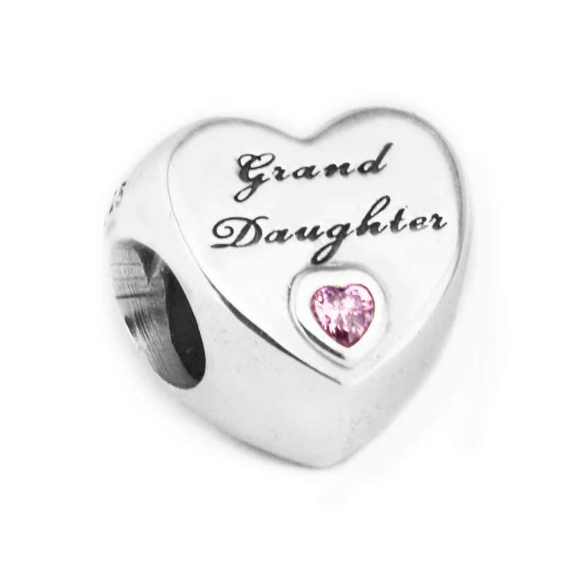 

QANDOCCI Authentic 925 Sterling Silver Jewelry Granddaughter's Love Pink Charms Beads Fits Pandora Bracelets