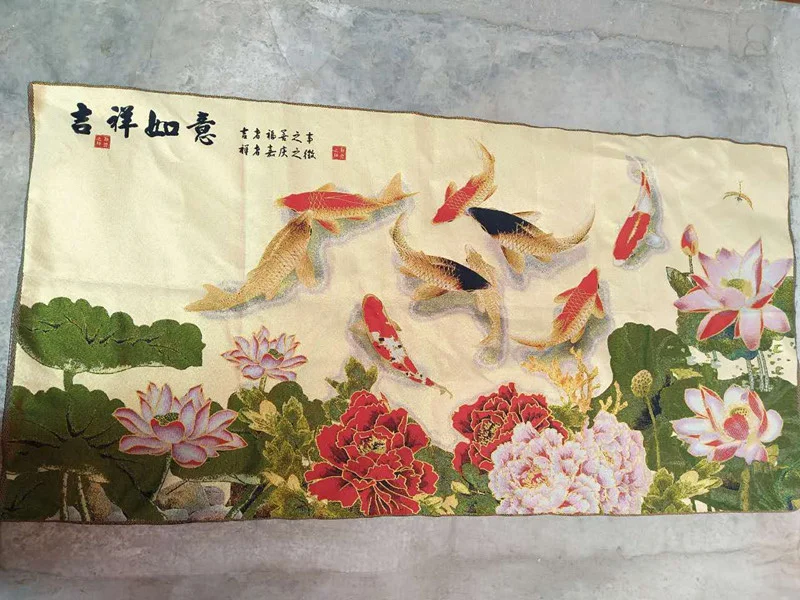

Antique embroidery painting landscape painting painting animal auspicious carp figure living room decoration
