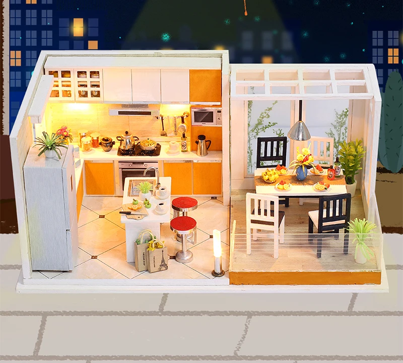 Кукольный домик для кухни Diy 3D Casa De Boneca миниатюрный кукольный Модель Строительные