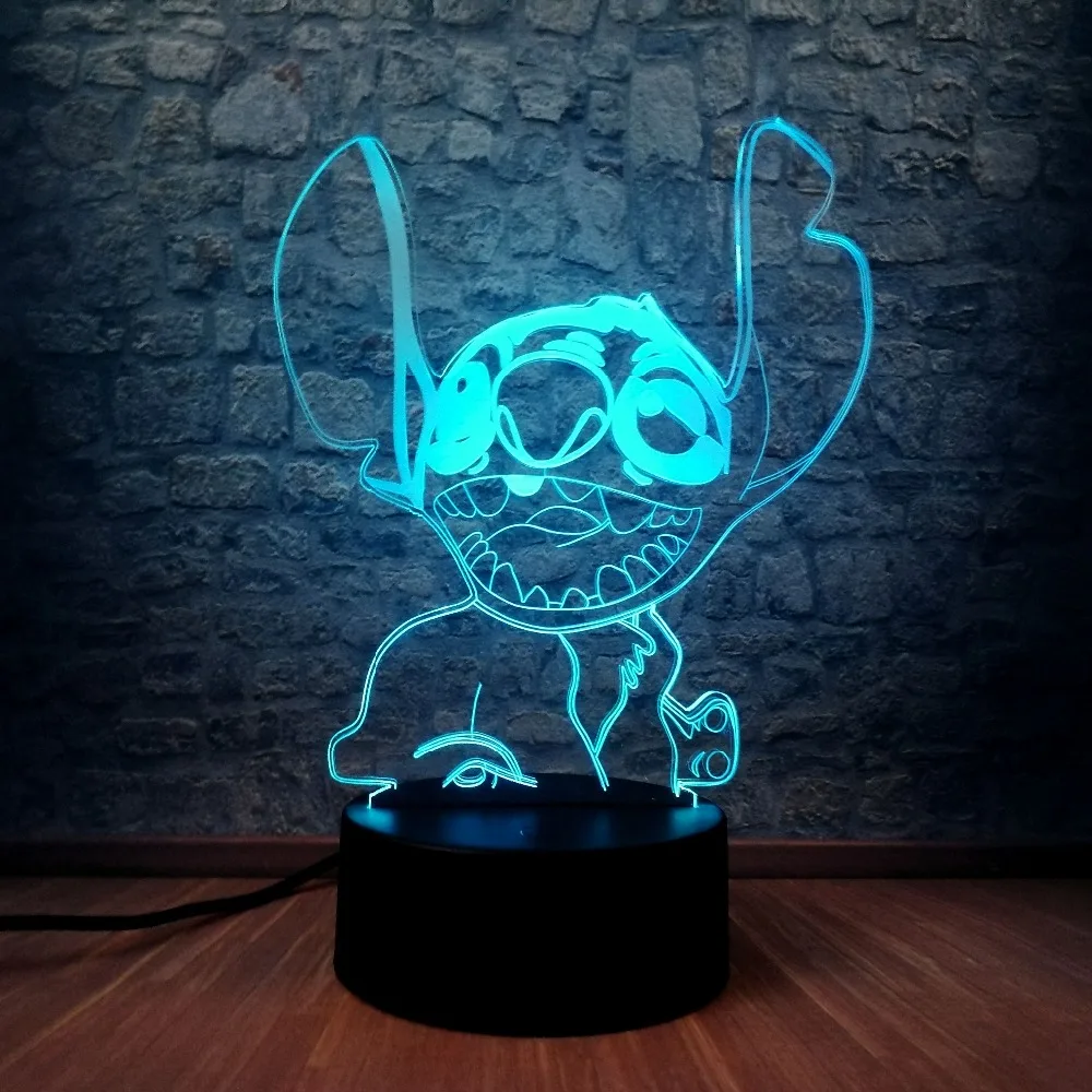Забавный мультяшный стежок смех 3D светодиодный Ночник светильник RGB ing 7 цветов