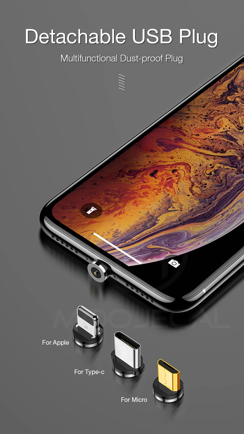 MOOJECAL светодиодный магнитный USB кабель для iPhone Xs Max 8 7 6 Plus usb type C кабель Micro USB кабель для samsung Xiaomi huawei USB C