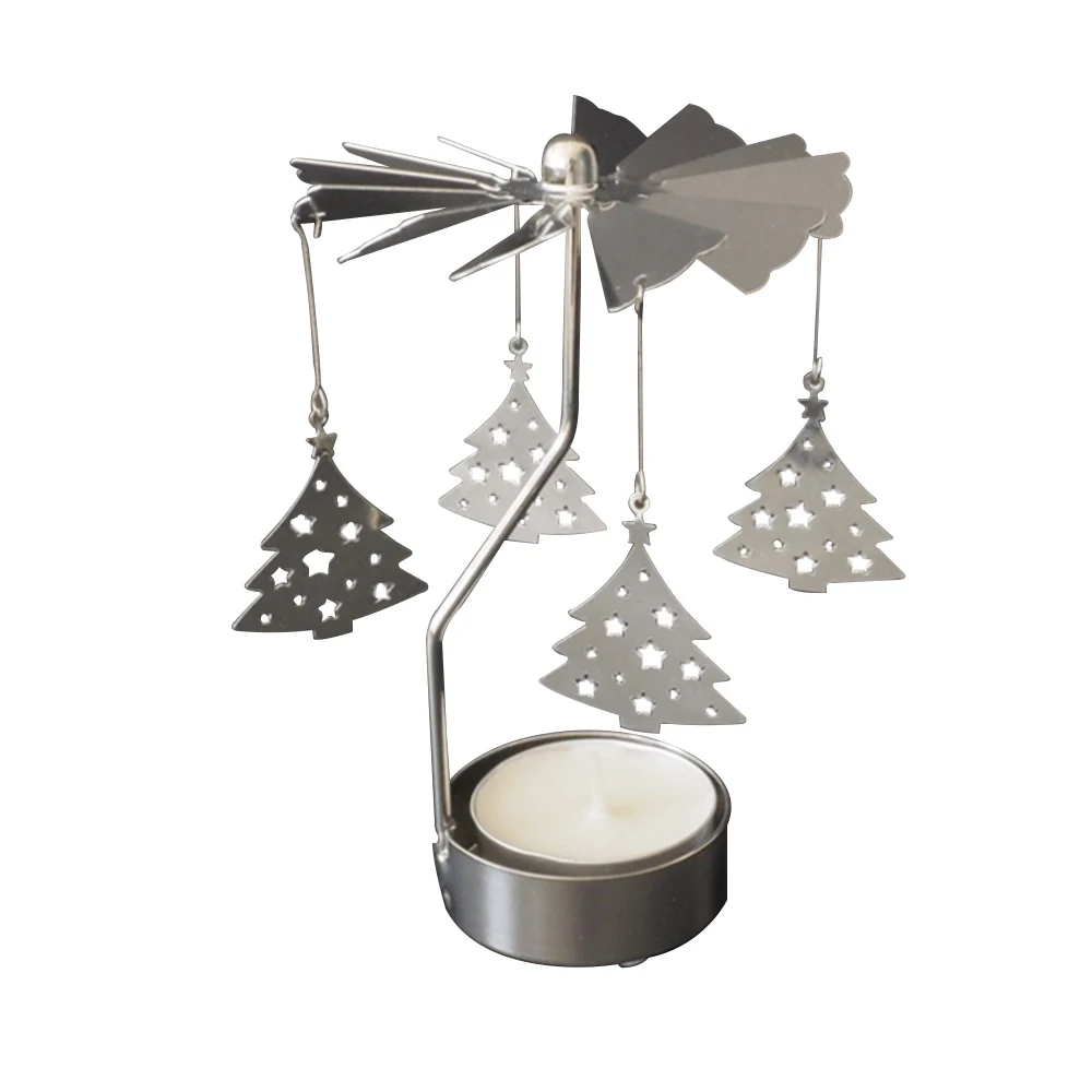 christmas trees Романтический вращающийся подсвечник Металлический Подсвечник Красота вращающийся карусель золотой ангел светильник Рождественская Подарочная Свеча держатель - Цвет: christmas trees