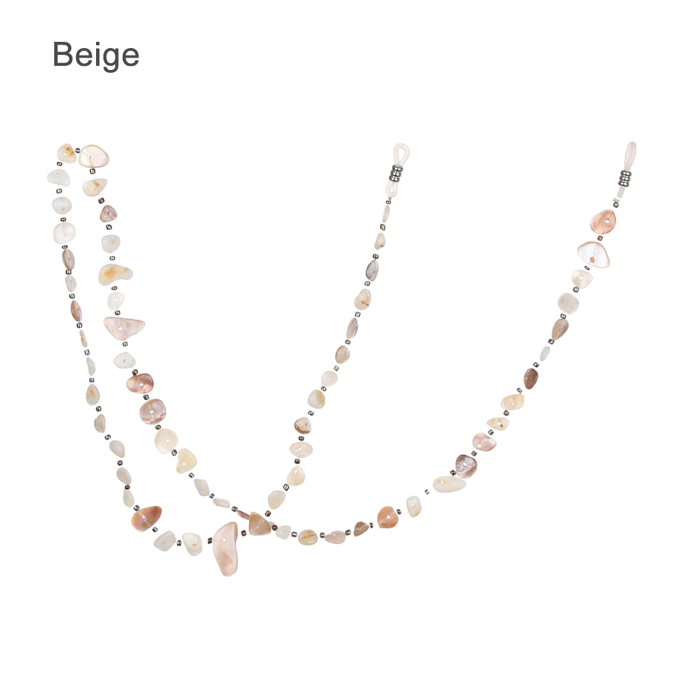 beige 2 цвета Мода оболочки бисером цепочки для очков противоскользящие солнцезащитные очки для чтения цепочка для очков держатель шнура шейный ремень веревка - Цвет: beige