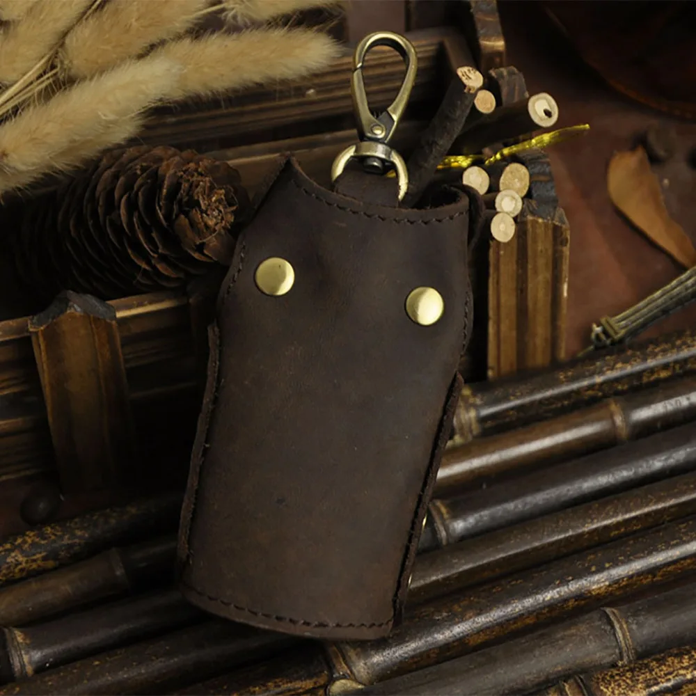 Новое поступление мужской чехол для ключей из натуральной кожи Crazy Horse держатель