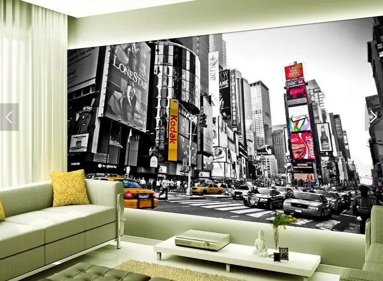 Обои на заказ в стиле ретро черно-белые обои Нью-Йорк Таймс Сквер Фреска для