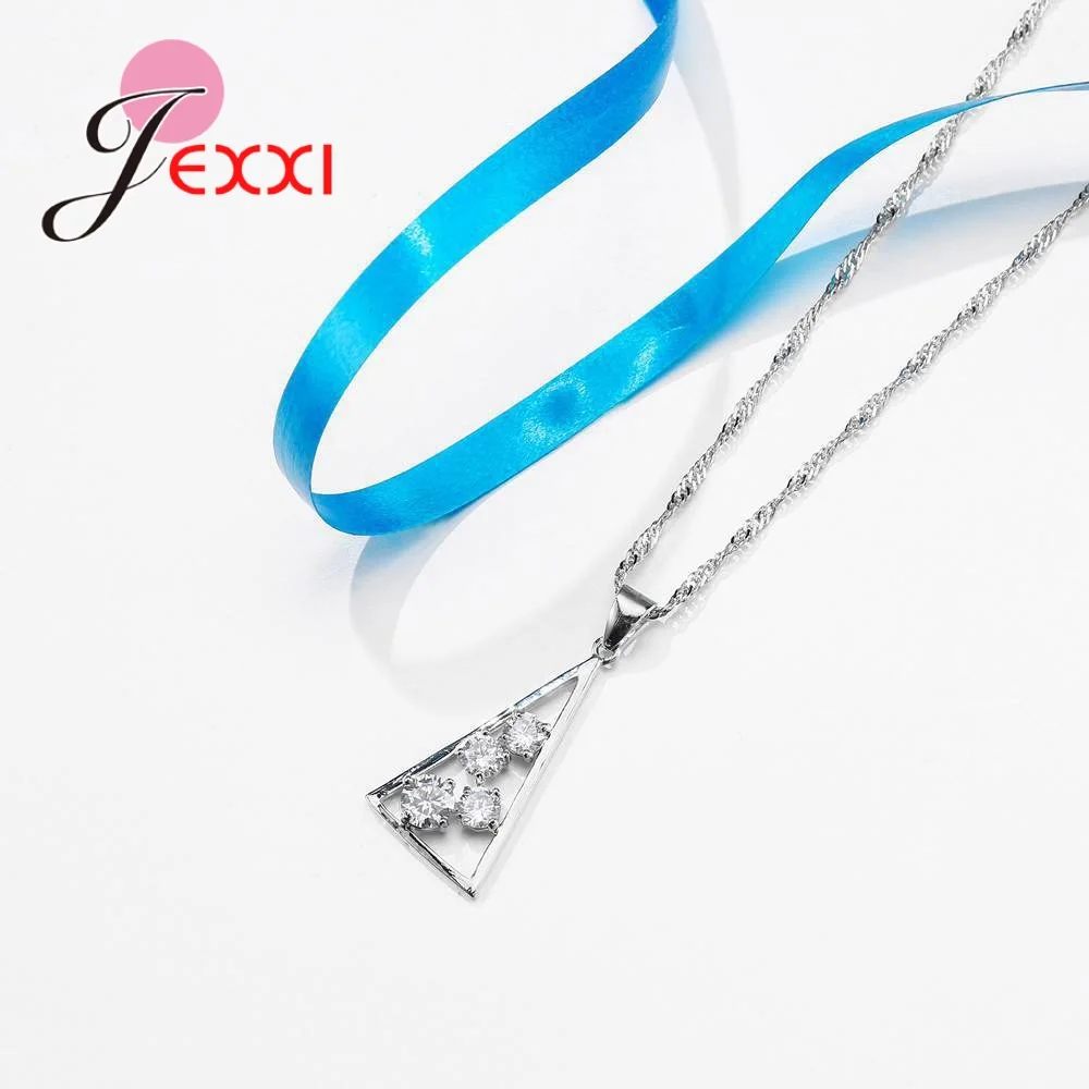 Triangle Shape Women 925 Sterling Silver Cubic Ziron Wedding Jewelry Sets Luxury Party Choker Necklace Earrings Set Girl | Украшения и