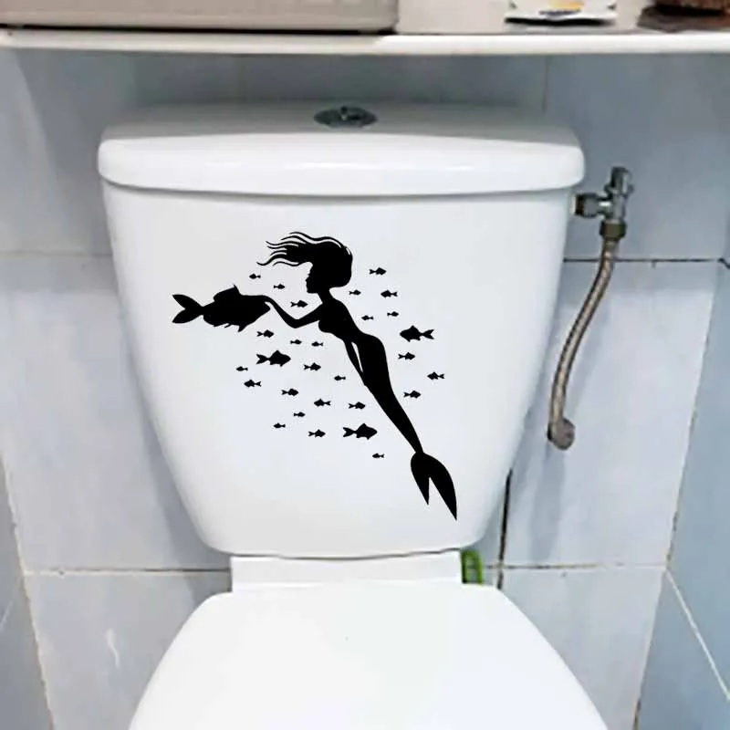 YOJA 23,9X24,2 см WC наклейки для туалета Фреска домашний декор дизайн искусство Русалка морская рыба океан Наклейка на стену T5-0450