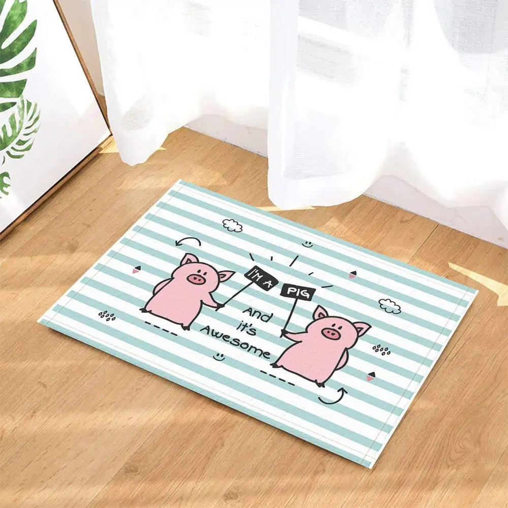 Animalkitchen rugs мультяшный поросенок полосатый фон для детей нескользящий коврик