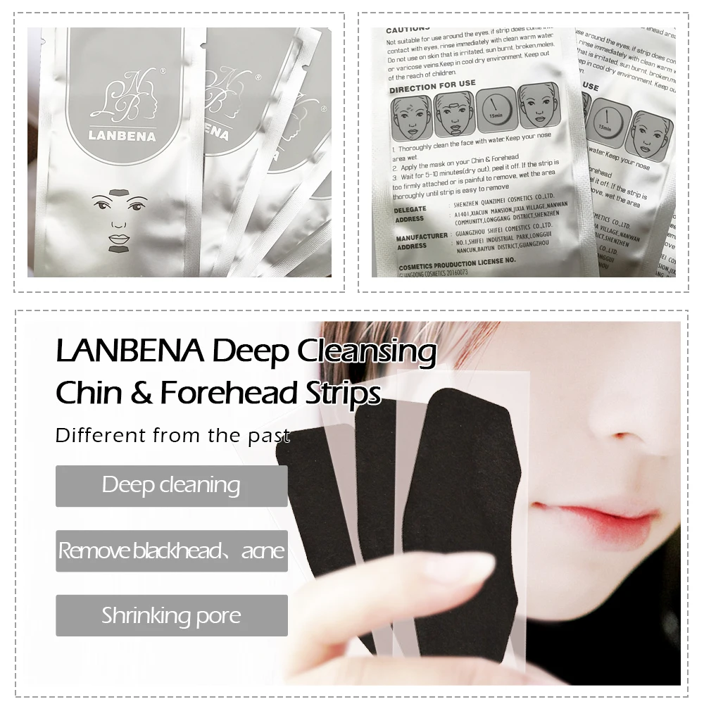 Бренд 10 pcs маска от угрей LANBENA Нос Маска для очищения пор подбородка черная пилинг
