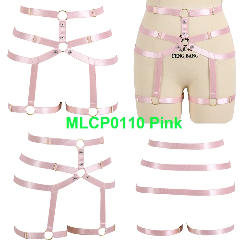 MLCP0110-Pink Высокая талия подвязки ремни розовый жгут для женщин ремешками клетка белье эластичная Регулировка ног ремни полный бондаж фестивальный рейв одежда - Цвет: MLCP0110-Pink