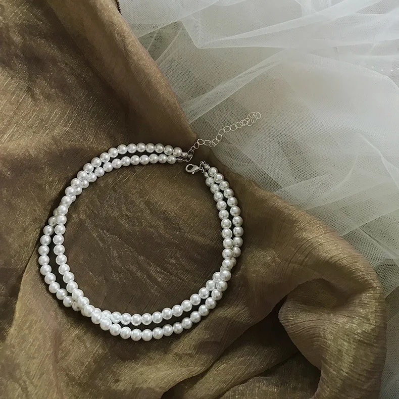 Double Винтажное женское короткое Двухслойное ожерелье с жемчугом, женское элегантное ретро ожерелье-чокер с жемчугом, свадебные ювелирные изделия - Окраска металла: Double