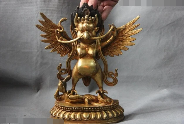 Китайский буддизм медный бронзовая позолота Garuda позолоченная Пэн Птица статуя