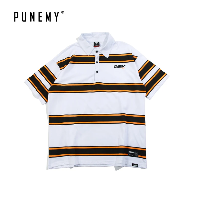 Полосатая Мужская футболка с отложным воротником и пуговицами свободная посадка