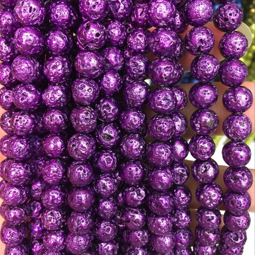 

Top quality natural 8mm lava stone purple volcanic loose beads charms round new fashion women charms jewelry making 15inch B2809